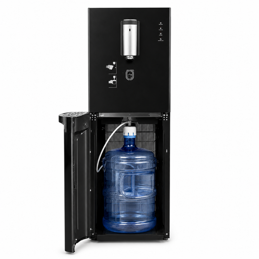 Dispensador de Agua con Bidón Oculto Negro con Contacto con Compresor