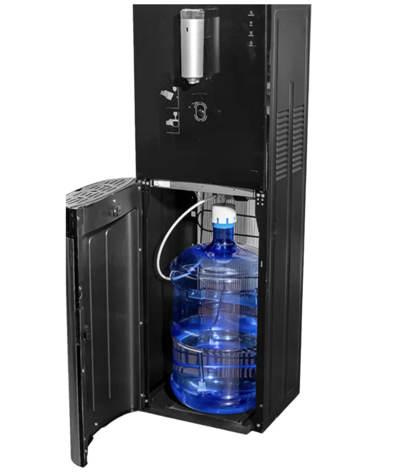 Dispensador de Agua con Bidón Oculto Negro con Contacto con Compresor