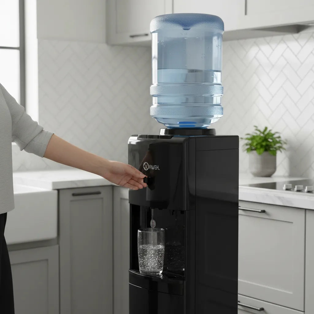 Dispensador de Agua Pedestal Negro Brillante Compresor - Dinamy Import